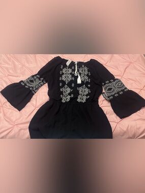 New York & Company Black Jumpsuit with White Embroidered Detail